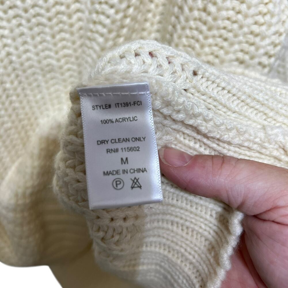 Womens Chunky Knit Pullover Sweater Sz M Balloon Sleeve Cozy Cabin Coastal Soft - Picture 6 of 7